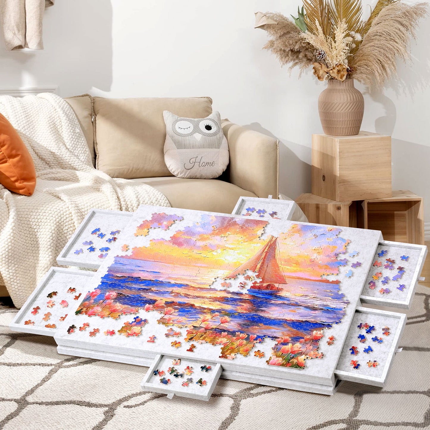 Ayieyill 1000 Piece Rotating Puzzle Board with Drawers and Cover,21"x31"Portable Felt Jigsaw Puzzle Table for Adults Portable,Lazy Susan Spinning Puzzle Boards Birthday Gift for Mom