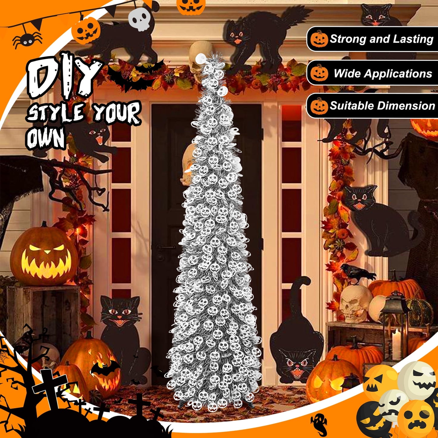 Ayieyill 5ft Halloween Tree Prelit, Pencil Pop up Tree with Light Halloween Decoration | Indoor