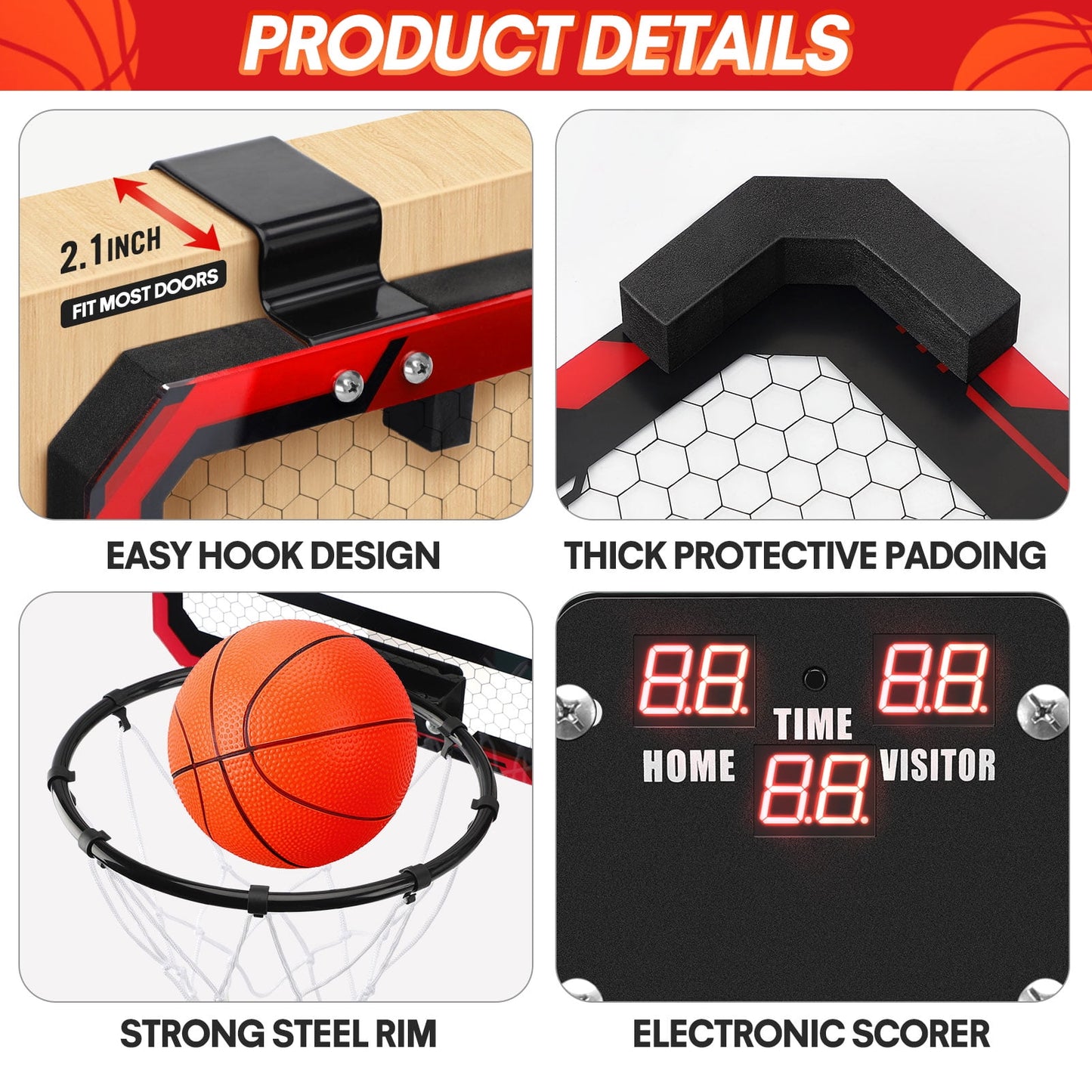 Ayieyill 2 Player Indoor Basketball Hoop for Kids, Mini Basketball Hoop for Door | 4 Balls | Basketball Toys | Boy Toys | Bedroom Office