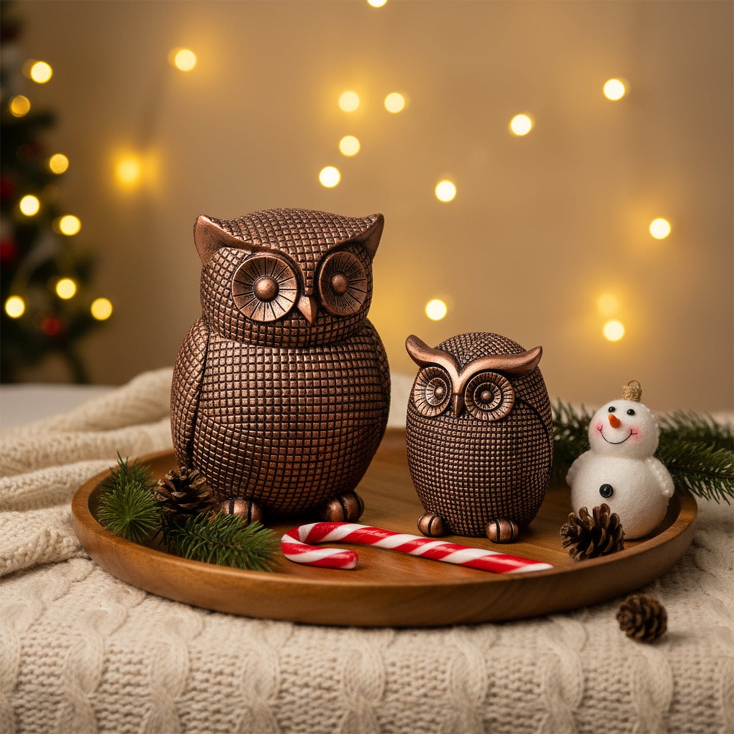 Ayieyill 2pcs Owl Figurines Christmas Tabletop Decorations Fireplace Decor Owl Statue for Book Shelf Decor