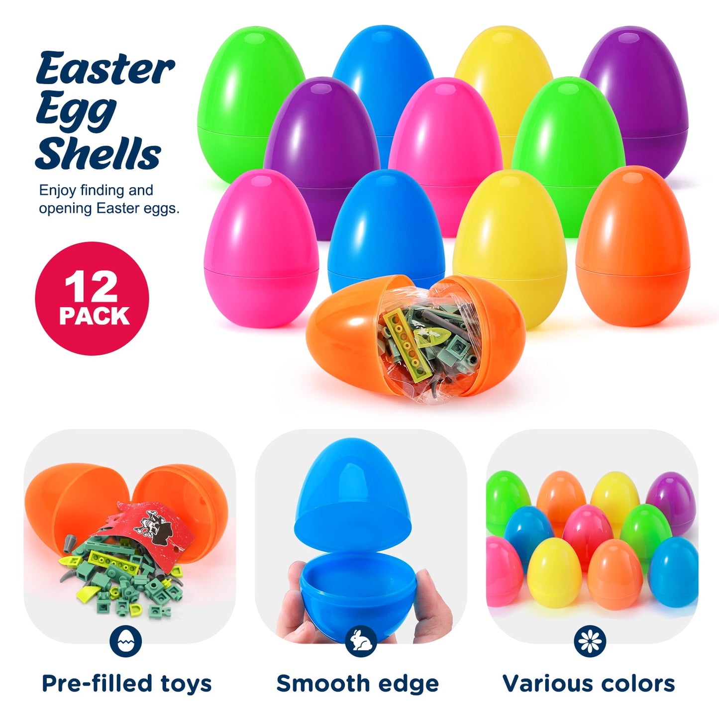 Ayieyill 12Pcs Prefilled Easter Eggs - Toy Filled Easter Eggs Filled with Pull-Back Construction Vehicles