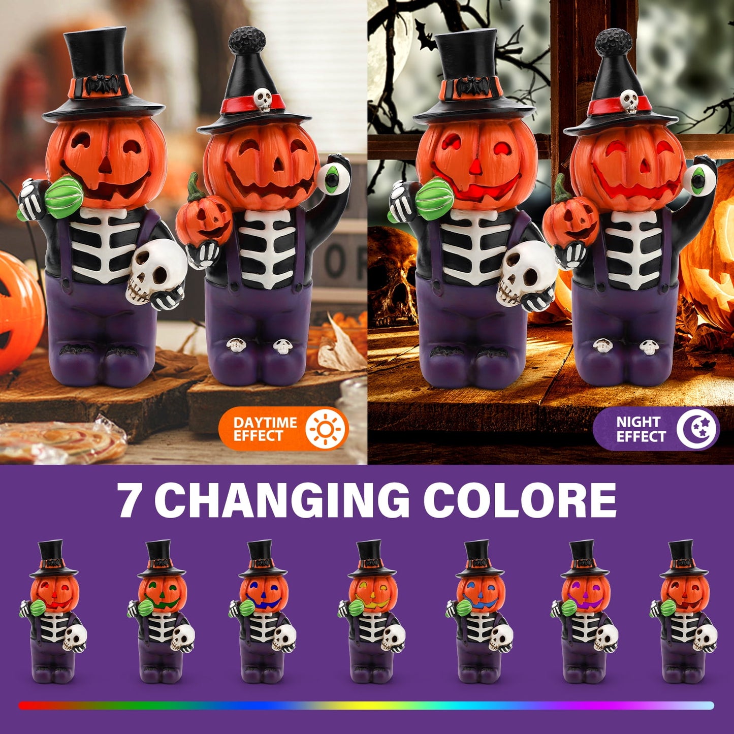 Ayieyill 2pcs Halloween Cat and Skeleton Figurines Halloween Decorations for Table or Desk Cute Halloween Gifts