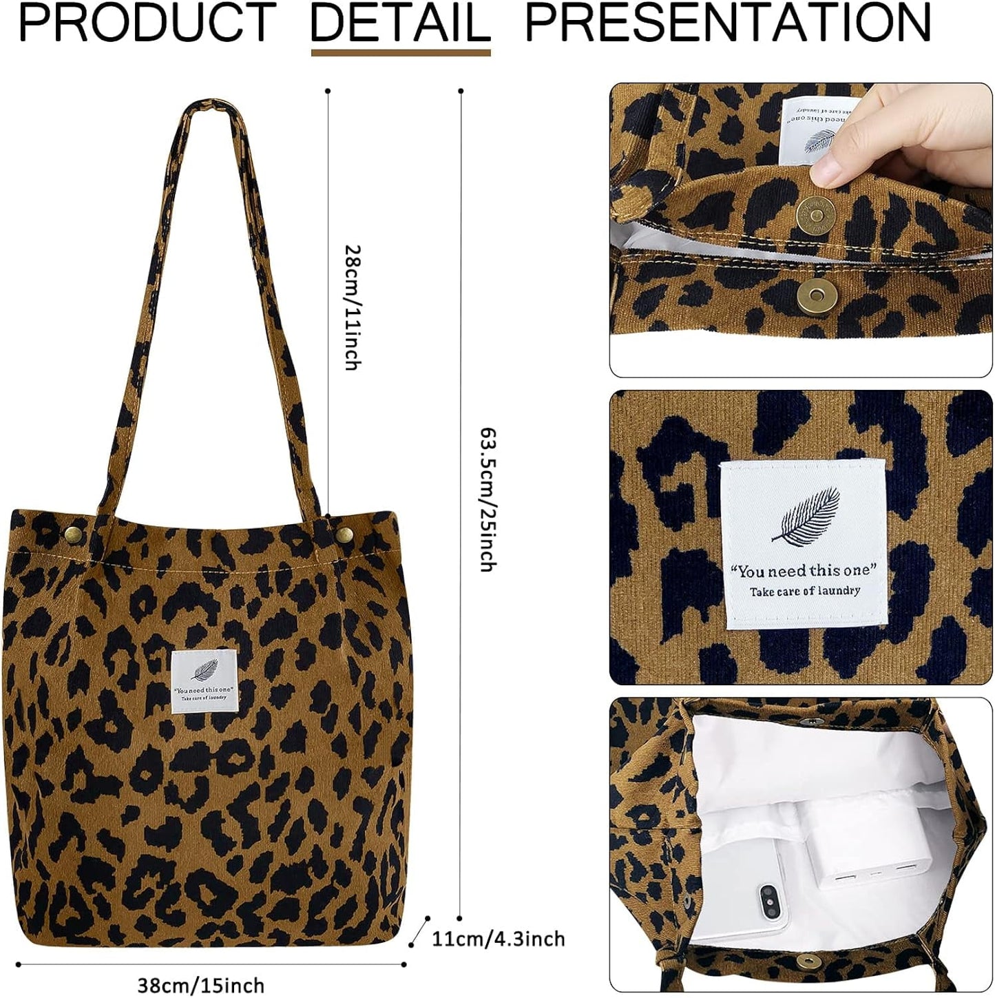 Ayieyill Corduroy Tote Bag Large for Women Girl Lady Canvas Shoulder Cord Purse and Handbags with Inner Pocket