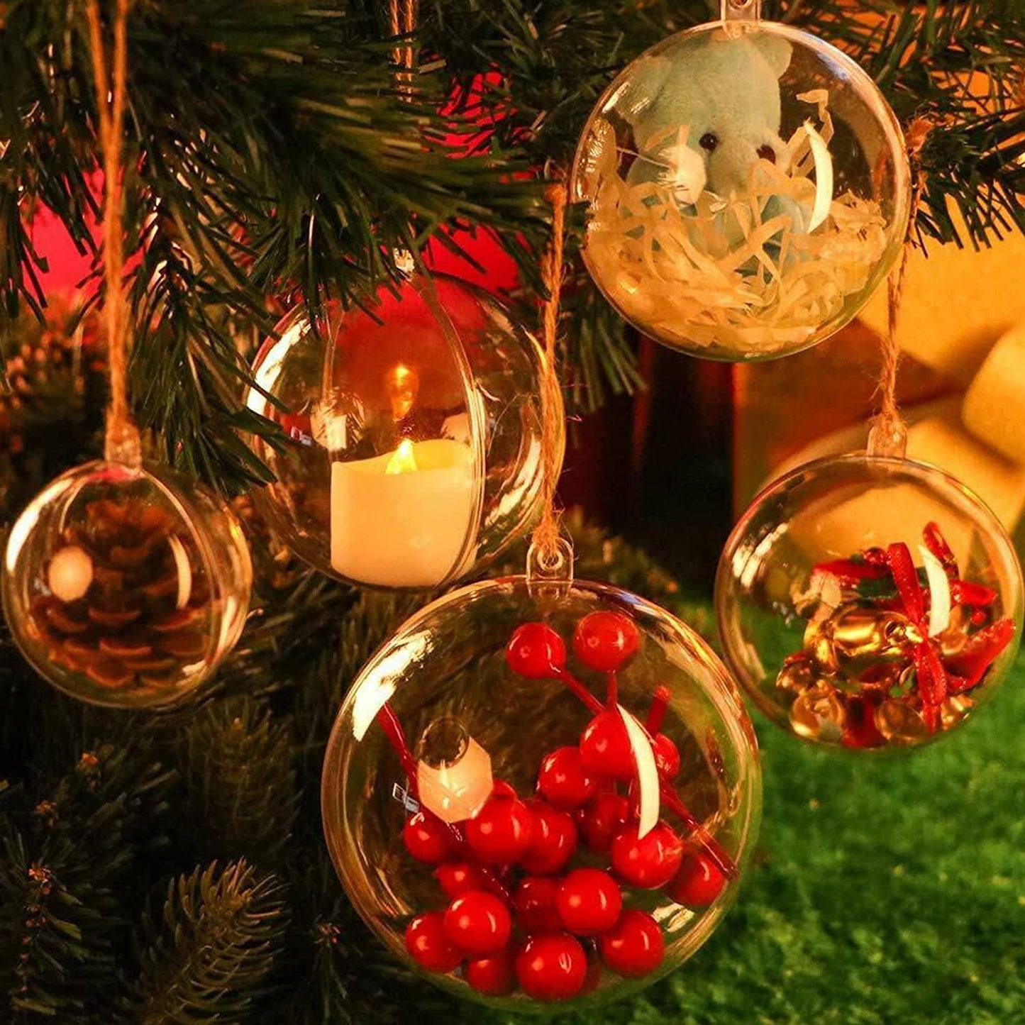 Ayieyill 20 Pack Clear Plastic Christmas Ornaments 3.15in Fillable Ornaments DIY Christmas Balls for Tree Decor