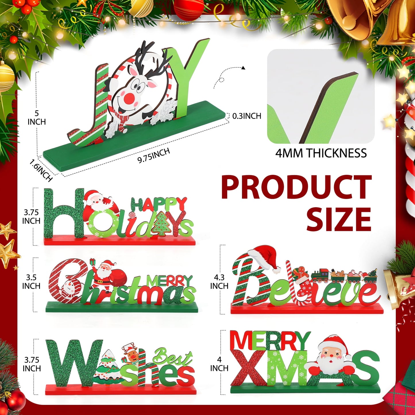 Ayieyill 6 Christmas Table Decorations Signs, Merry Wooden Christmas Table Decor Holidays Centerpiece
