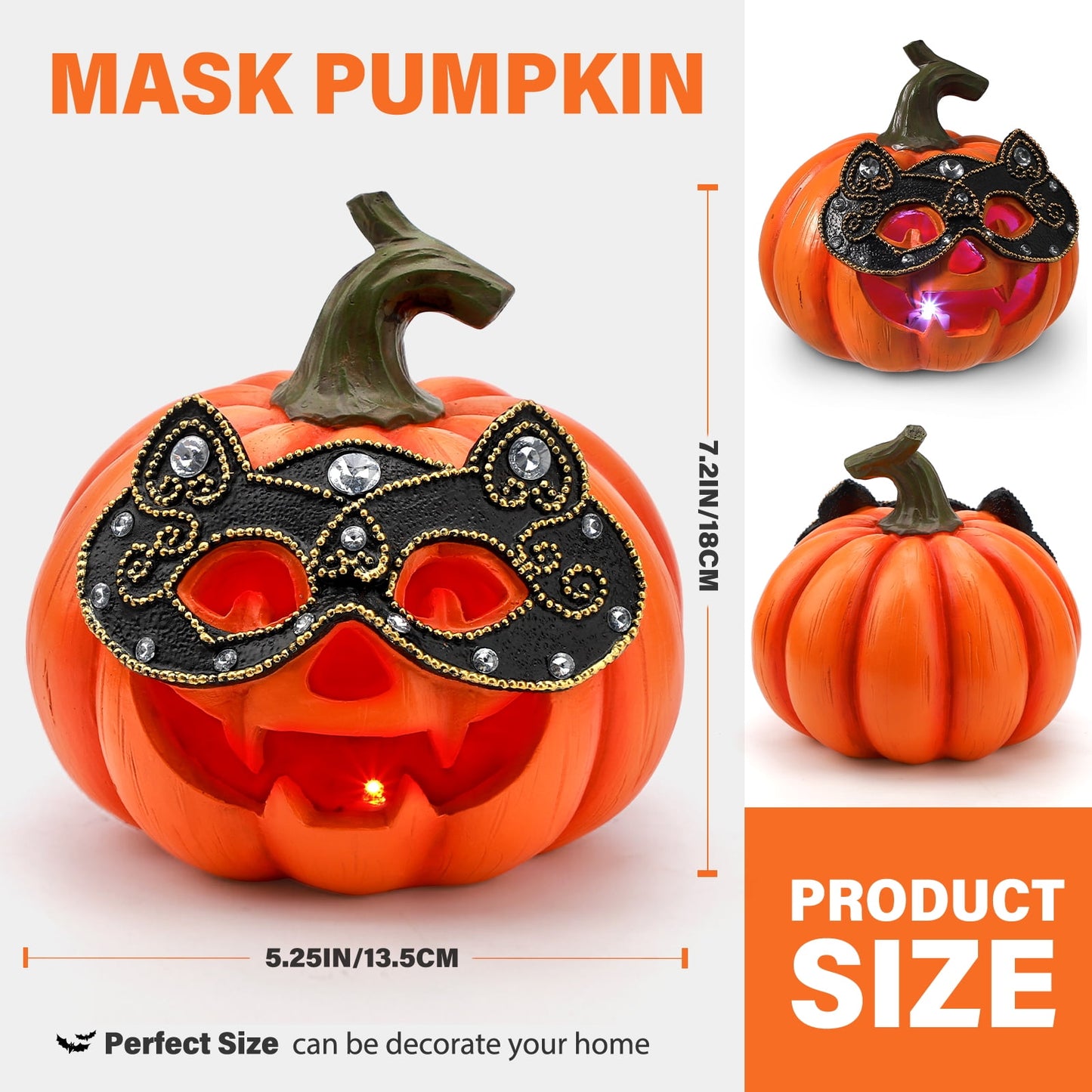 Ayieyill Halloween Pumpkin Decorations Light Up Pumpkin Figurine with Mask Halloween Decor for Home, Red