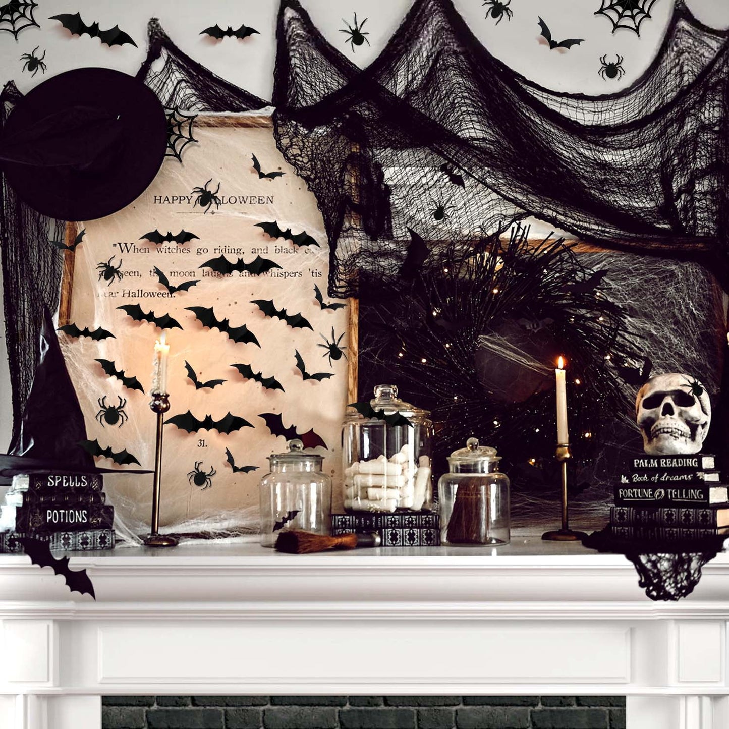 Ayieyill Halloween Bats Wall Decals, 126pcs Halloween Decorations Decals Halloween Decor