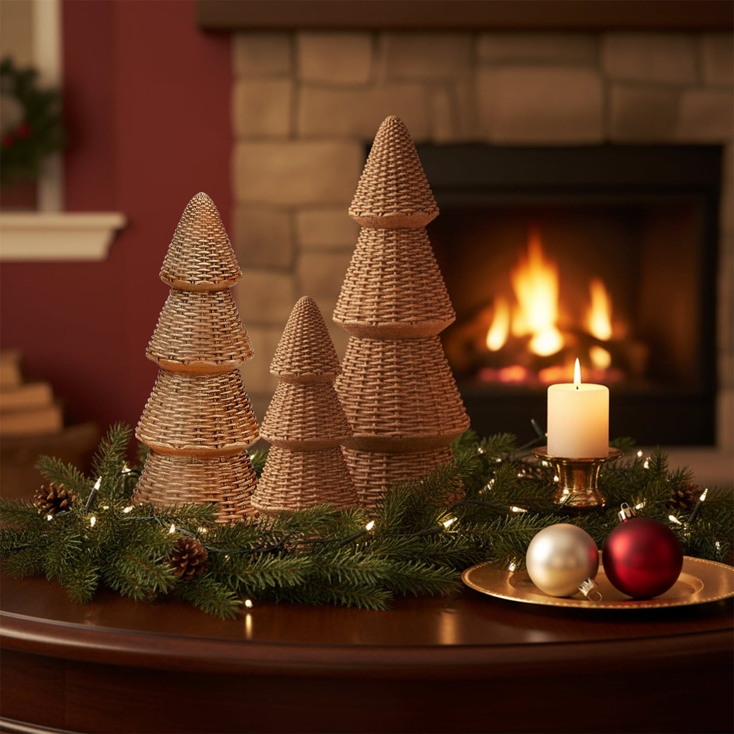 Ayieyill 3pcs Tabletop Christmas Tree Velvet Woven Resin Christmas Trees for Christmas Decor Indoor, Christmas Table Decor