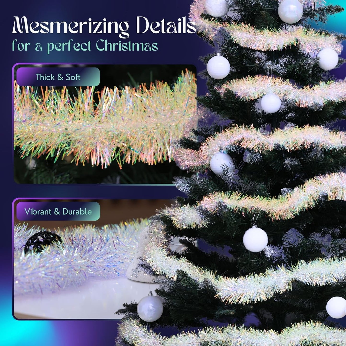 Ayieyill 33ft Tinsel Garland Hanging Christmas Tree Garland for Christmas Tree Decorations Indoor