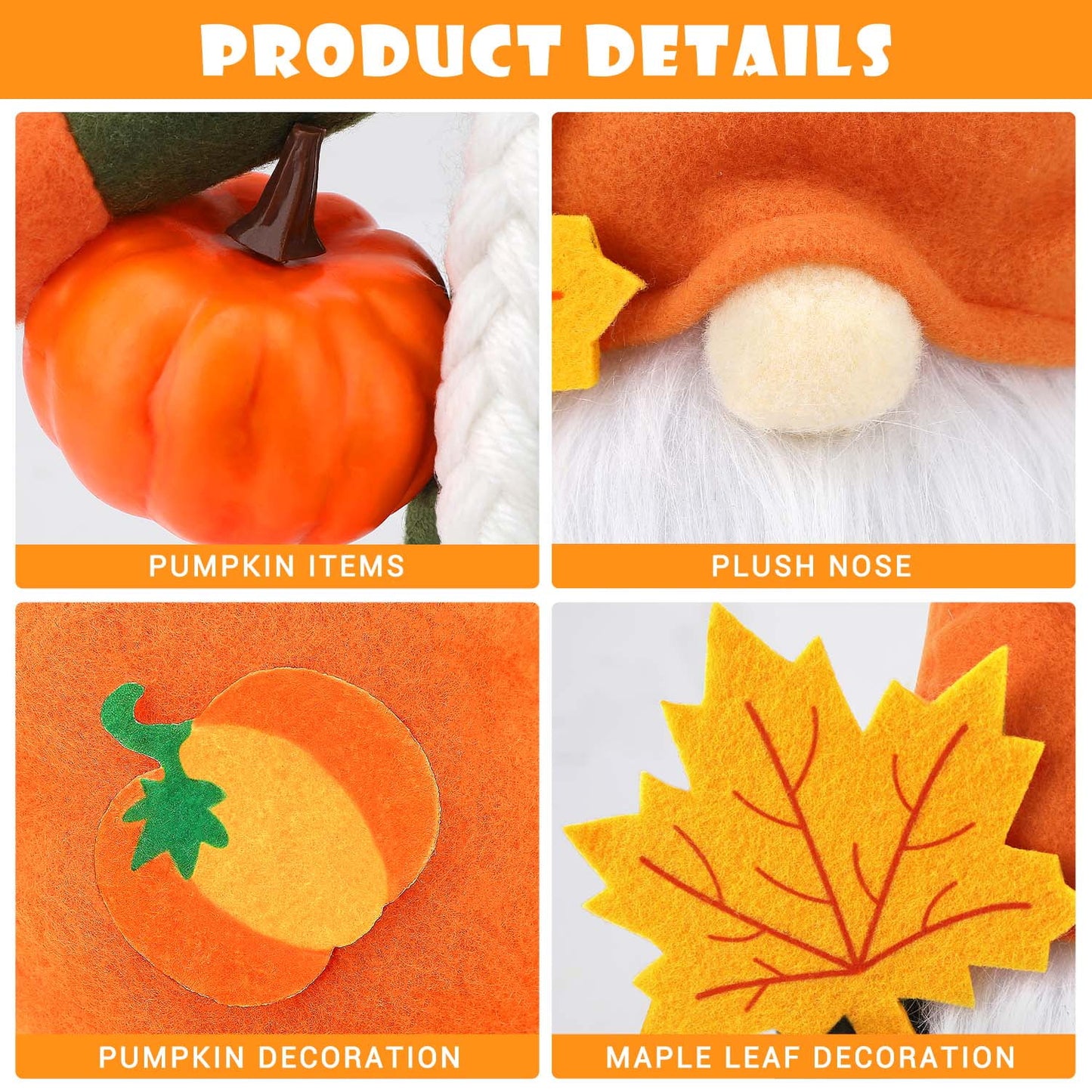 Ayieyill 2 Pack Fall Gnomes, 2Pack Handmade Fall Thanksgiving Gnomes Plush