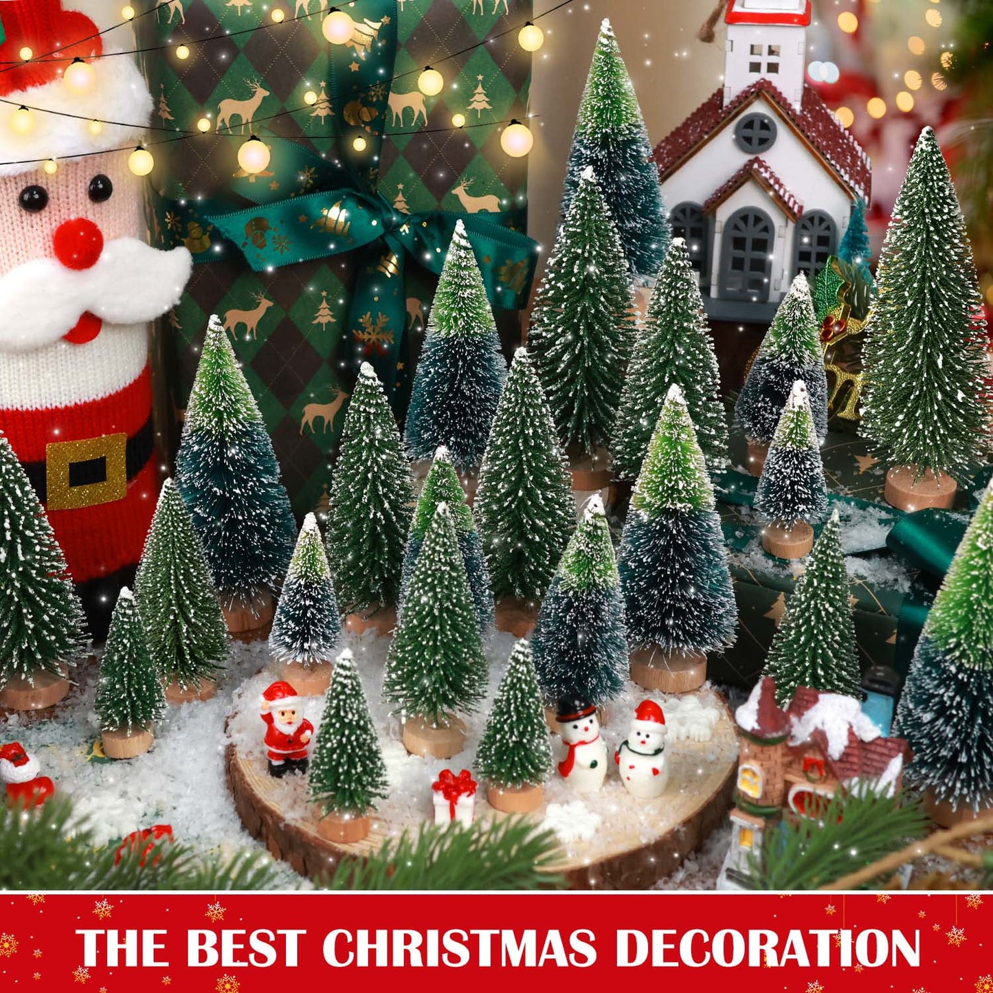 Ayieyill 44pcs Mini Christmas Tree, Bottle Brush Christmas Trees with Wooden Base