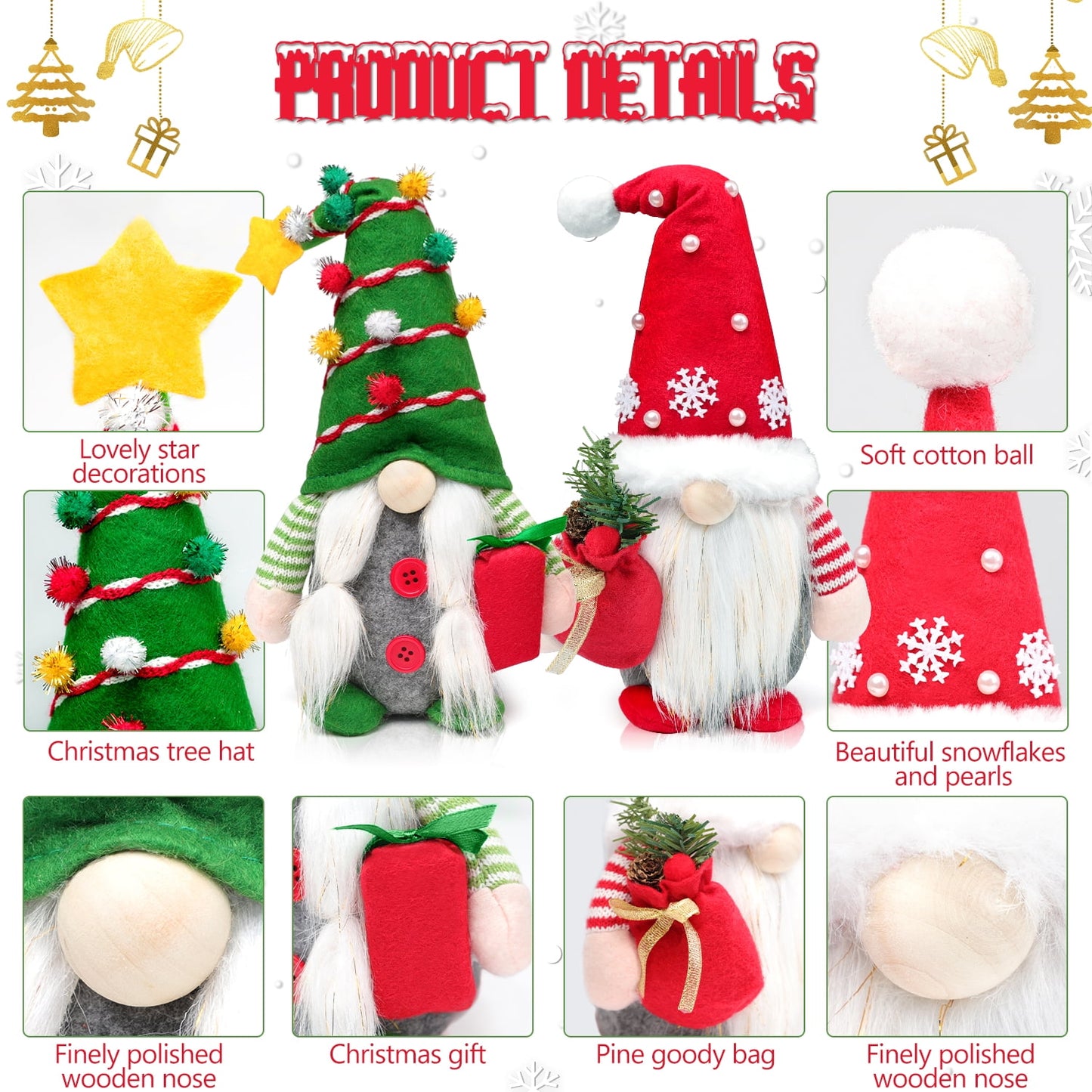 Ayieyill 2pc Christmas Gnomes Plush Decorations - Christmas Ornaments - Swedish Tomte Handmade Gnome Gift, Holiday Home Decor 12.2 inch