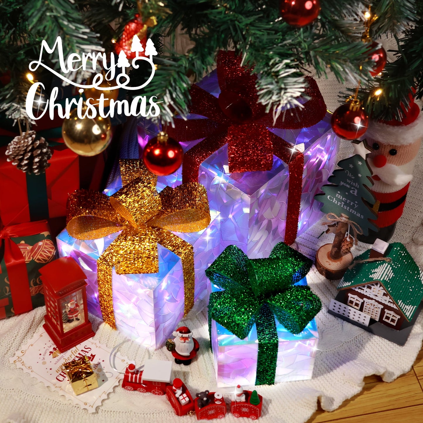 Ayieyill 3 Pcs  Christmas Lighted Gift Boxes, Light up Christmas Present Boxes, Christmas Decorations Indoor