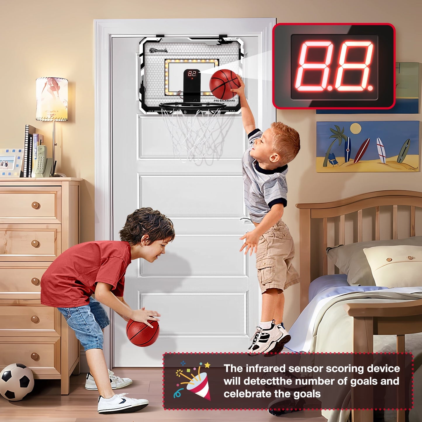 Ayieyill Basketball Hoop Indoor for Kids 15.7" x 11.8" - Automatic Scoring Basketball Hoop Mini Basketball Hoop for Door with 3 Balls, Basketball Toy for Kids Boy Toys Teens Adults