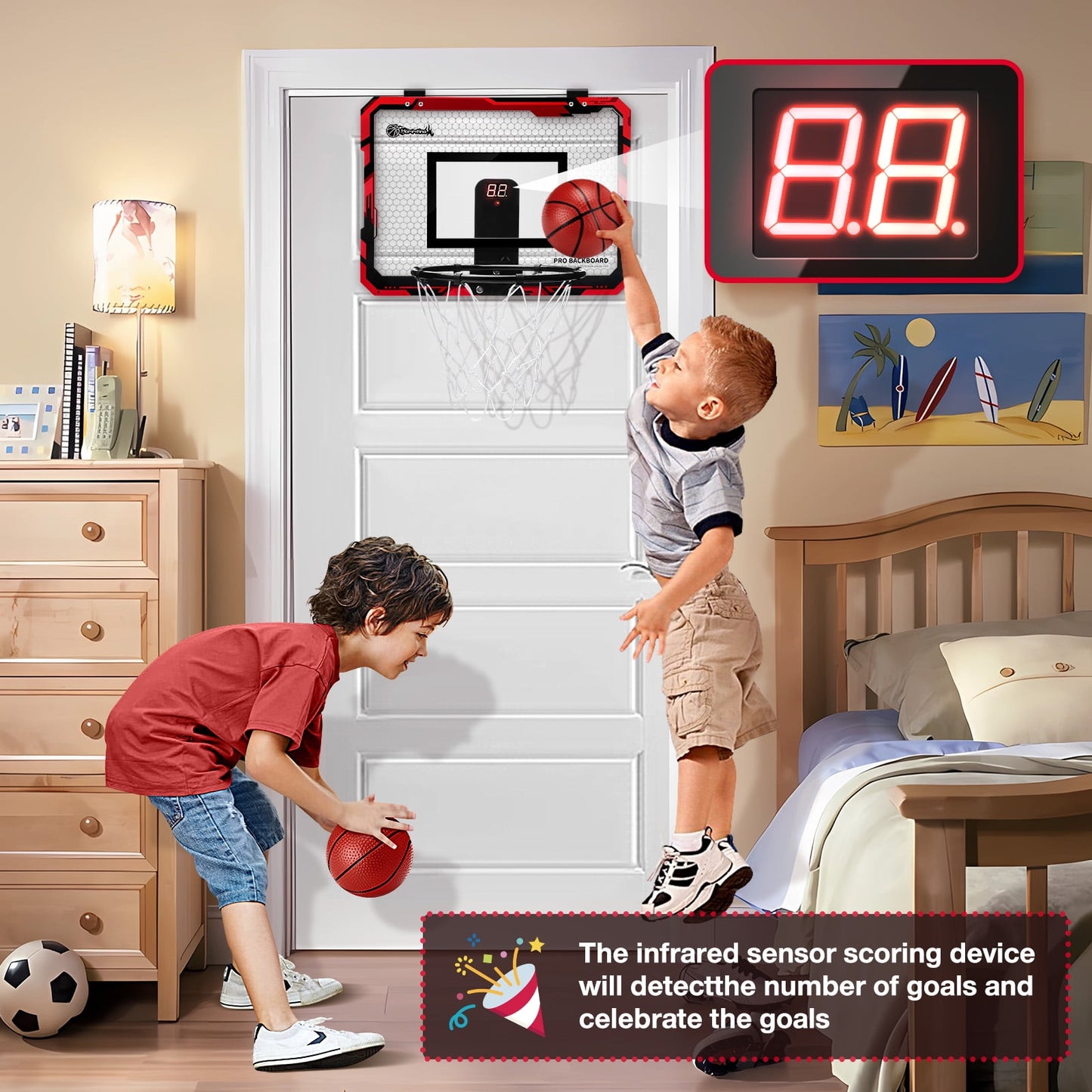 Ayieyill Basketball Hoop Indoor for Kids 15.7" x 11.8" - Automatic Scoring Basketball Hoop Mini Basketball Hoop for Door with 3 Balls, Basketball Toy for Kids Boy Toys Teens Adults