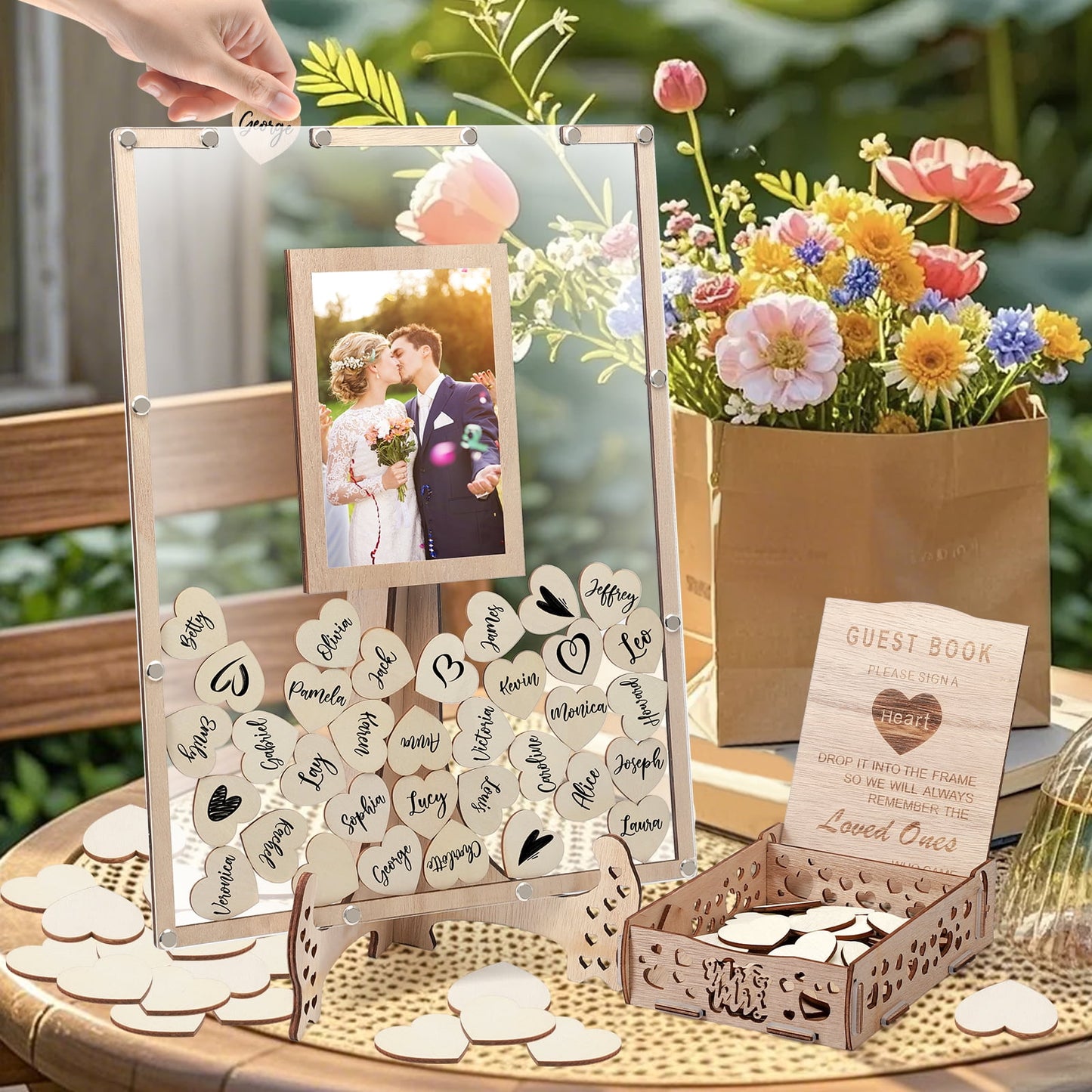 Ayieyill Wood Wedding Guest Book, Personalized Wedding Guest Book Alternative, Guest Book Sign for Wedding Reception and Ceremony Party | Square Black Frame
