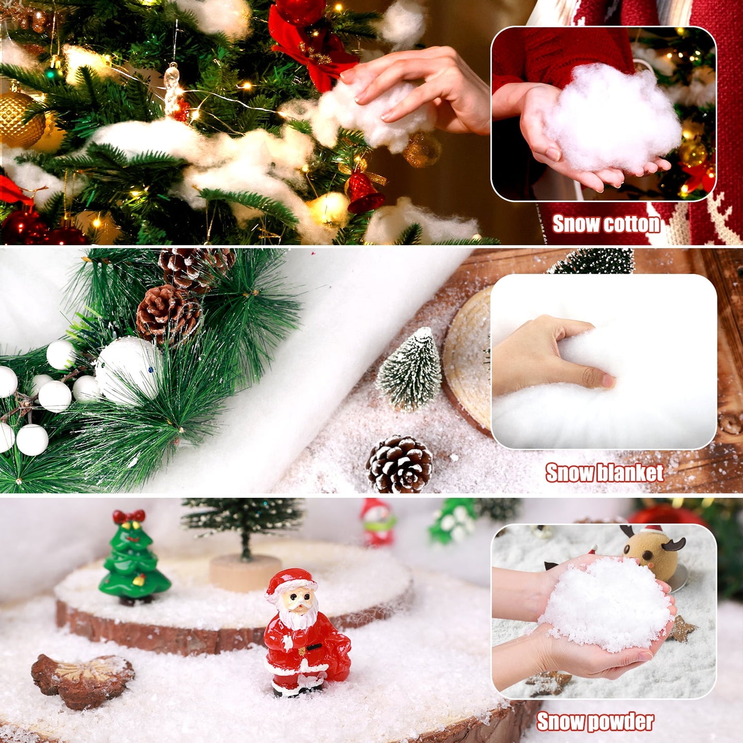 Ayieyill Fake Snow Kits for Christmas (3-Piece Set), Snow Blanket Roll, Cotton-Like Fluffy Snow, Christmas Tree Decorations