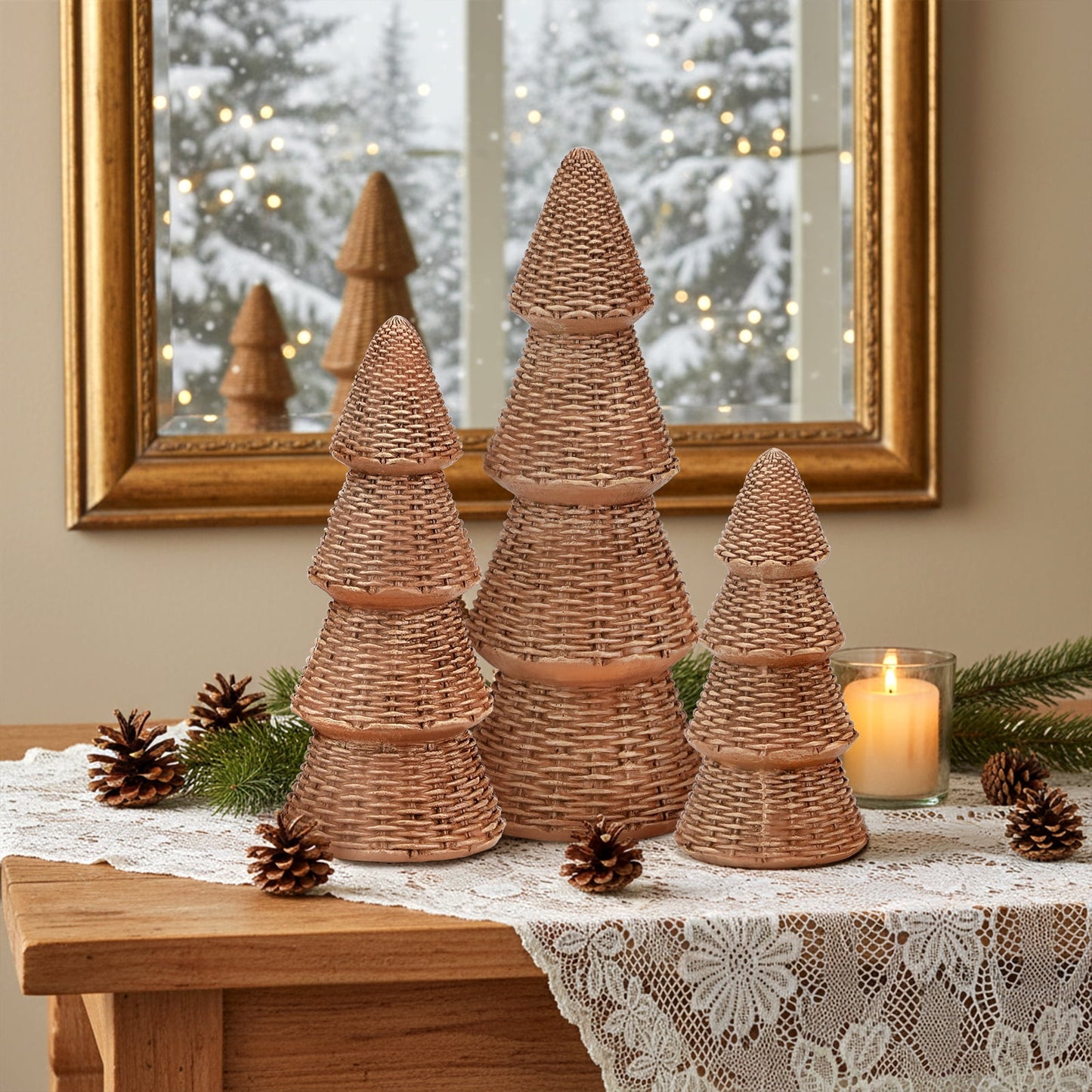Ayieyill 3pcs Tabletop Christmas Tree Velvet Woven Resin Christmas Trees for Christmas Decor Indoor, Christmas Table Decor