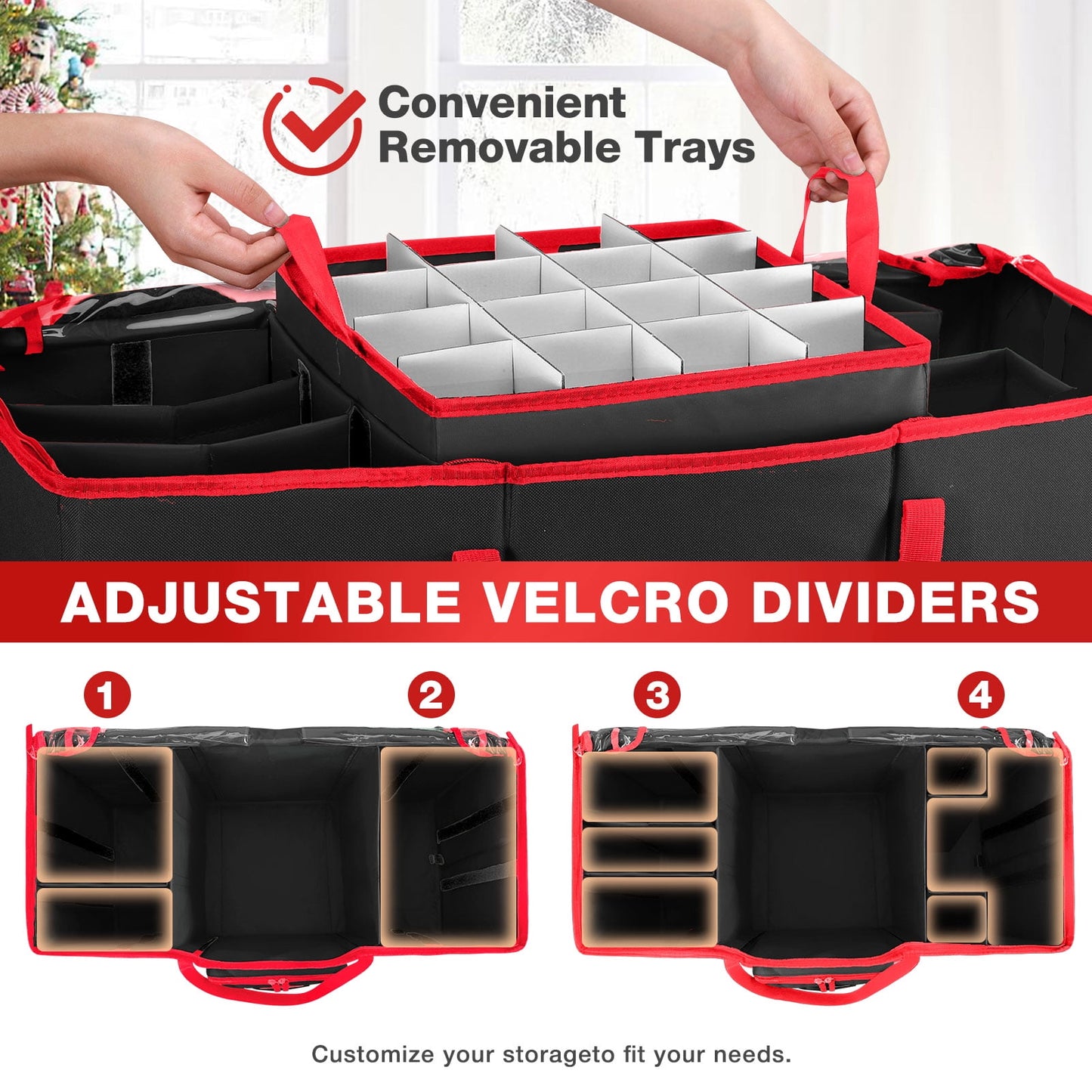 Ayieyill Premium Christmas Ornament Storage Container with Dividers, Fits Up to 73 Ornaments, 600D Tear