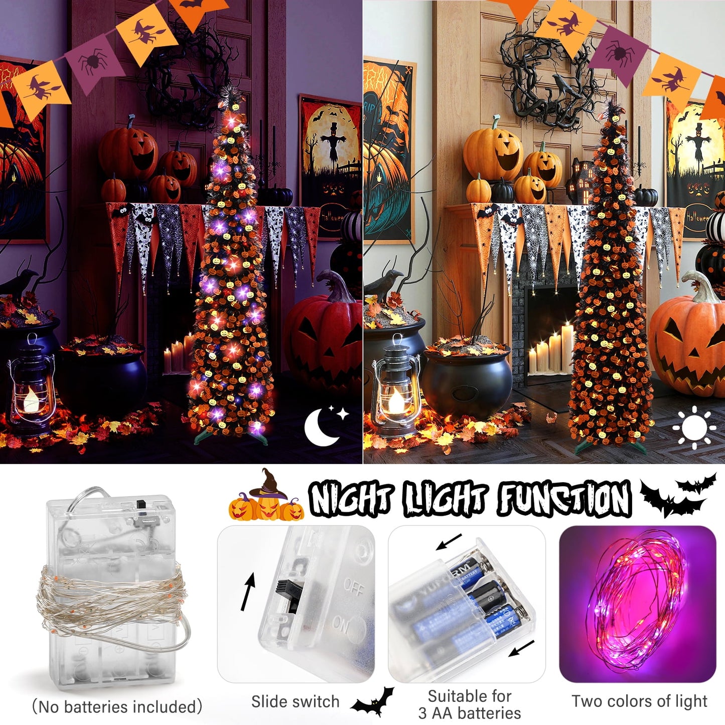 Ayieyill 5ft Halloween Tree Prelit, Pencil Pop up Tree with Light Halloween Decoration | Indoor