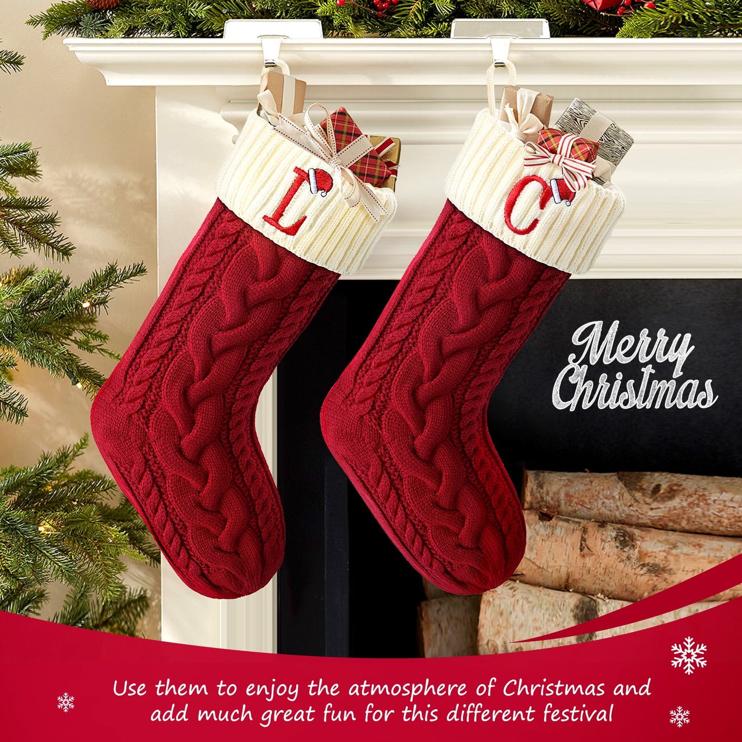 Ayieyill Christmas Stockings with Letters, Super Soft Monogram Christmas Stockings Xmas Gift | 20 Inches