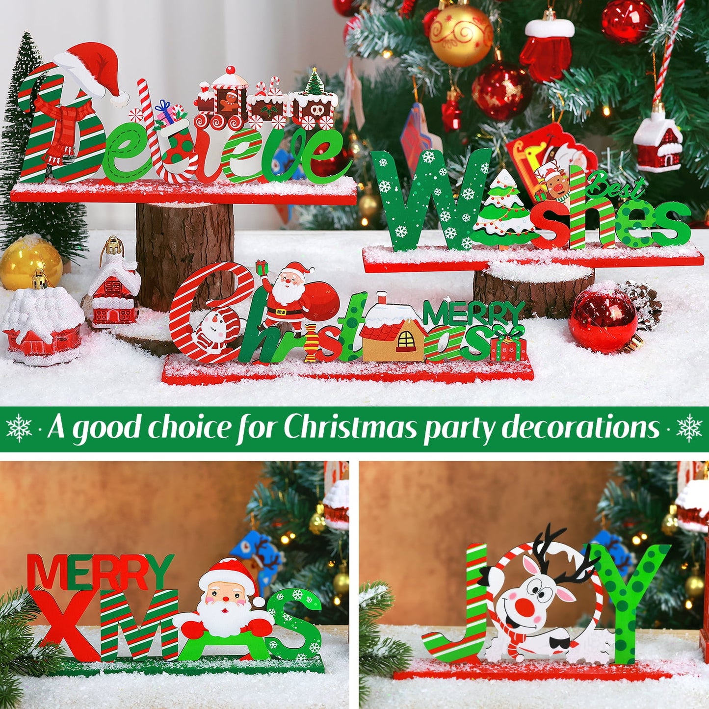 Ayieyill 6 Christmas Table Decorations Signs, Merry Wooden Christmas Table Decor Holidays Centerpiece