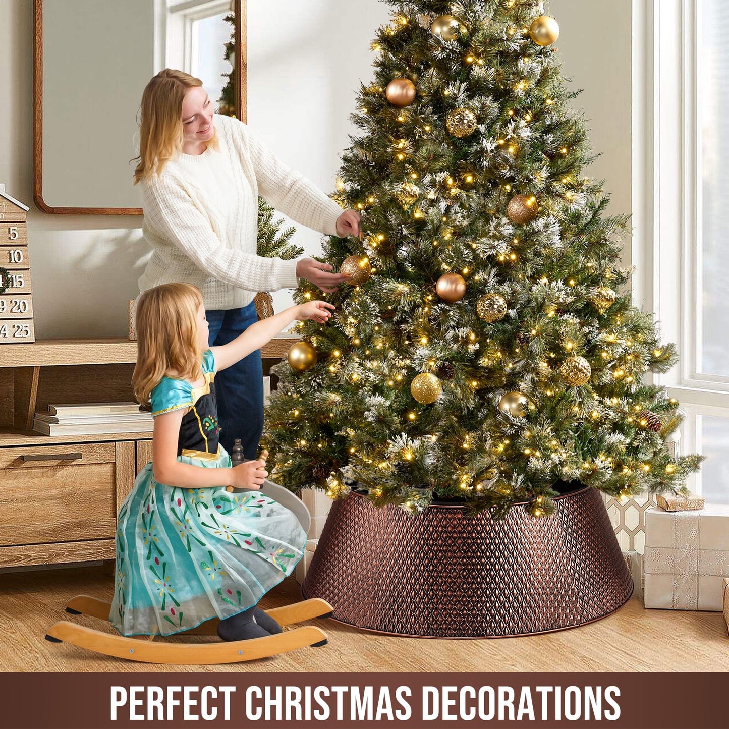 Ayieyill 26 Inch Christmas Tree Collar, Metal Tree Collar, Water Base Protection from Pets, Collar for Christmas Tree, Silver