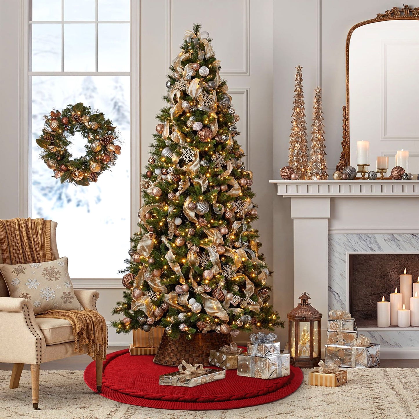 Ayieyill Christmas Tree Skirt, 48 inches White Tree Skirt Luxury Cable Knit Knitted Thick Rustic Xmas Tree Skirt Christmas Decoration, Cream