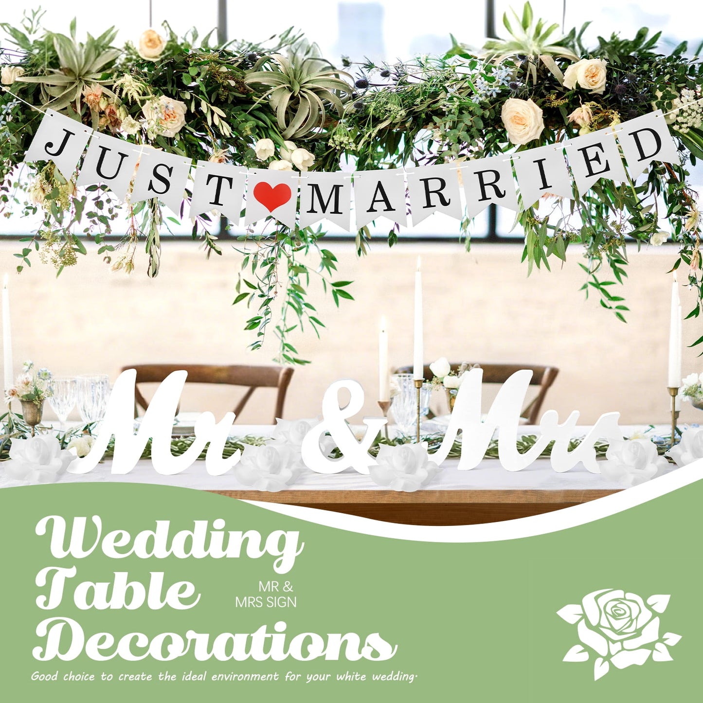 Ayieyill Mr and Mrs Sign for Wedding Party Table, Wedding Decorations for Reception, Wedding Signs (White with Banner)