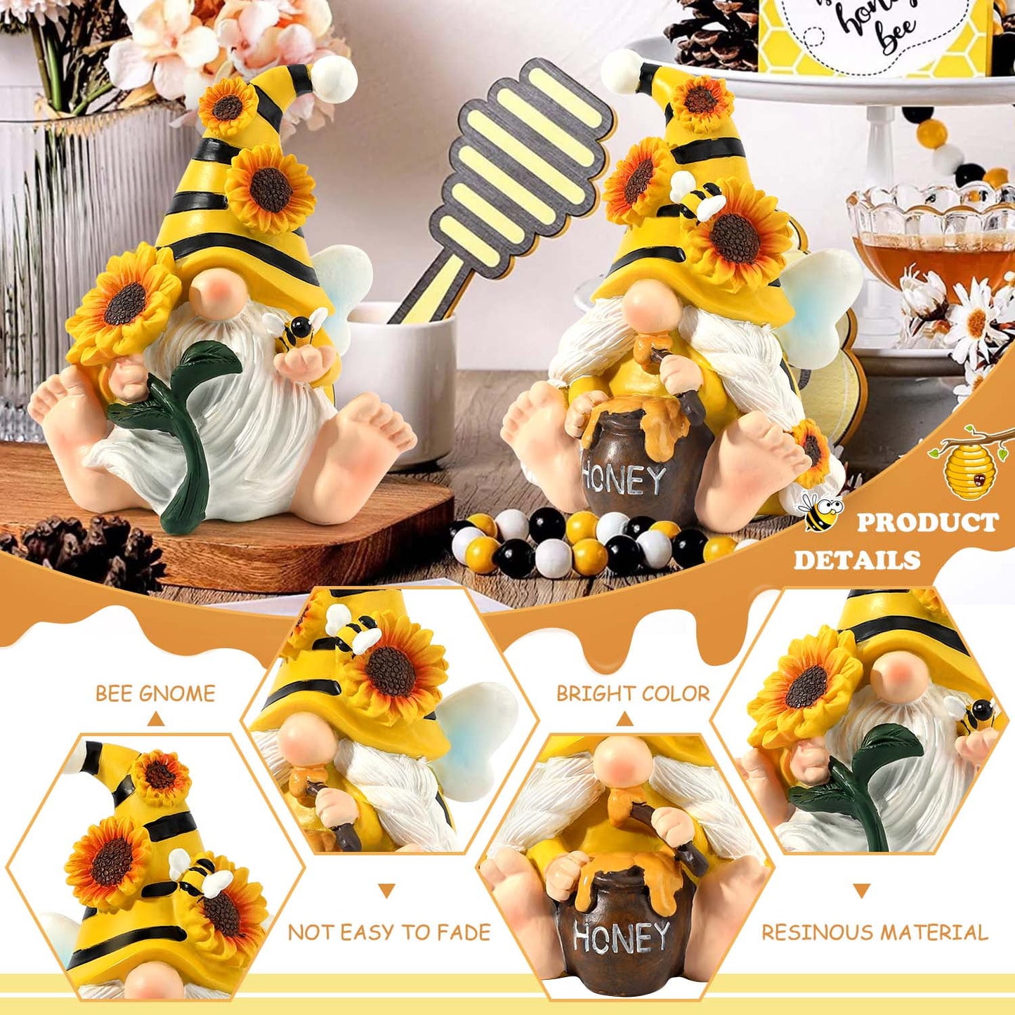 Ayieyill 2PCS Spring Decor Bumble Bee Spring Gnome Decorations Honey Bee Decor Gnomes