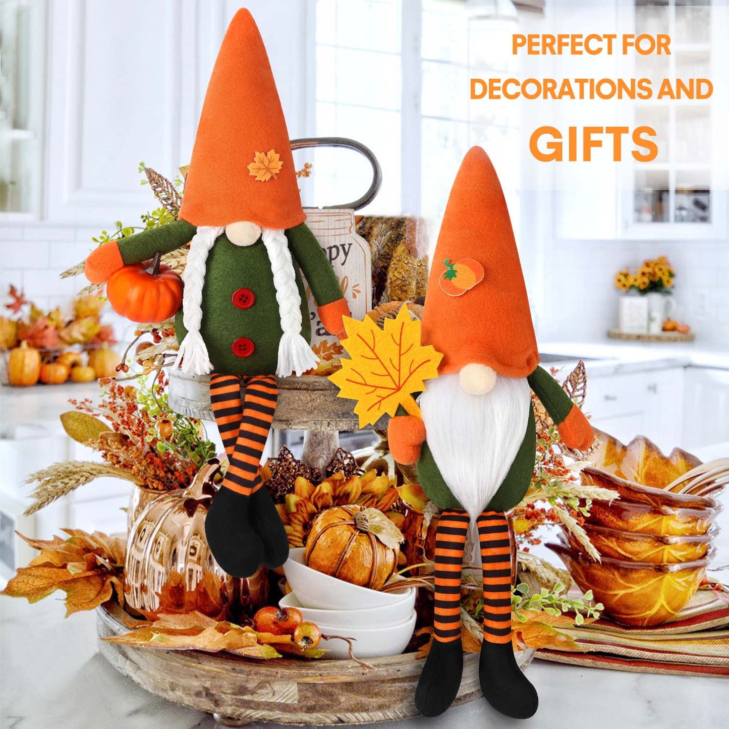 Ayieyill 2 Pack Fall Gnomes, 2Pack Handmade Fall Thanksgiving Gnomes Plush