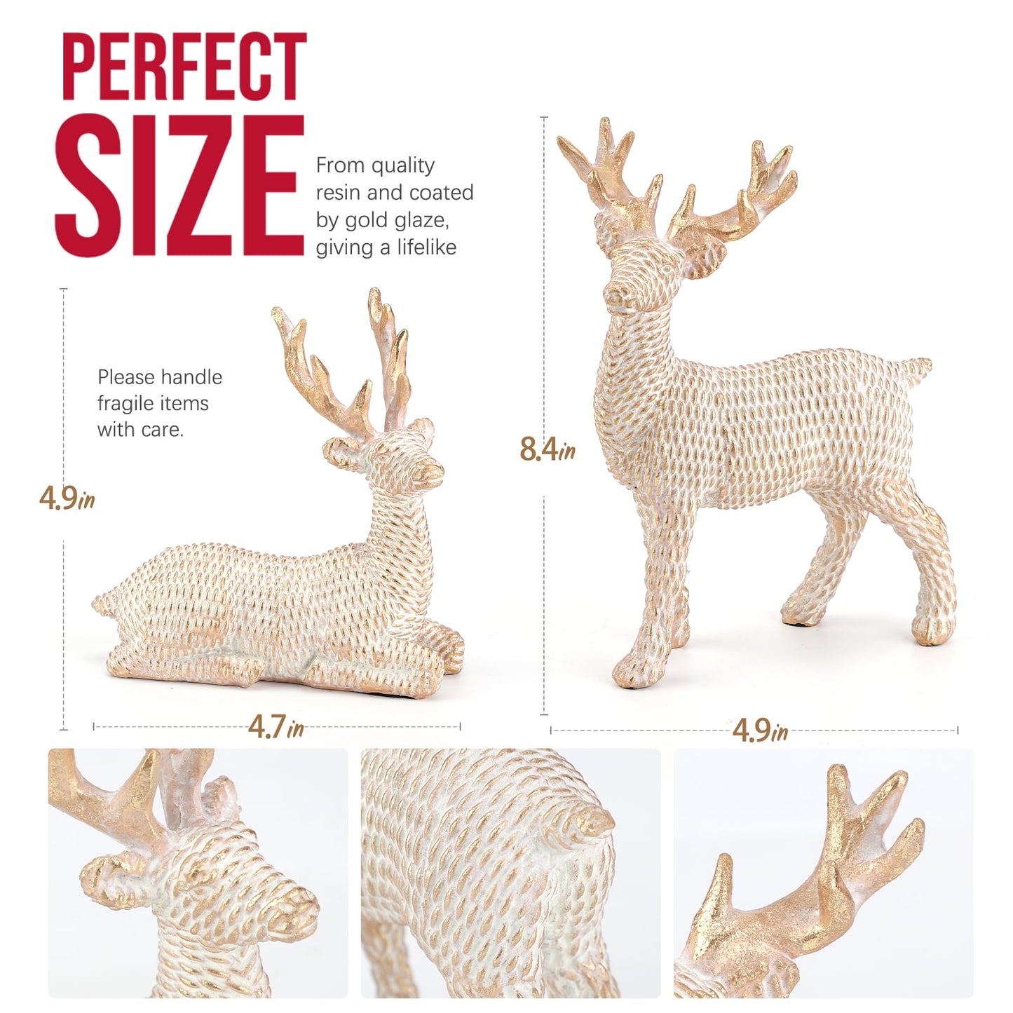 Ayieyill 2pcs Reindeer Christmas Decoration Resin Reindeer Decor for Christmas Table Decor Christmas Figurines