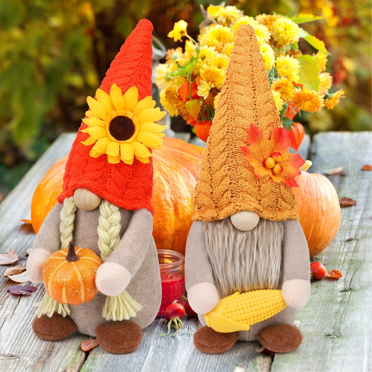 Ayieyill 2Pack Thanksgiving Gnomes Fall Decorations Gnomes Hold Pumpkin Corn