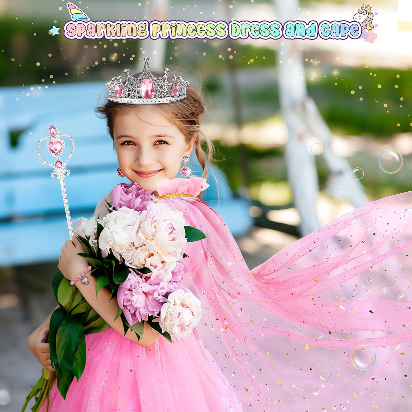 Ayieyill Princess Dress up Clothes for Little Girl, 11Pcs Princess Cape with Crown, Princess Dresses for Girl 3-8 Birthday Gift
