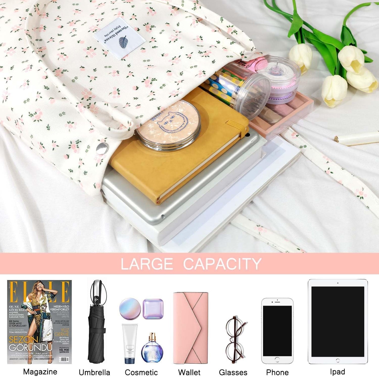 Ayieyill Corduroy Tote Bag Large for Women Girl Lady Canvas Shoulder Cord Purse and Handbags with Inner Pocket