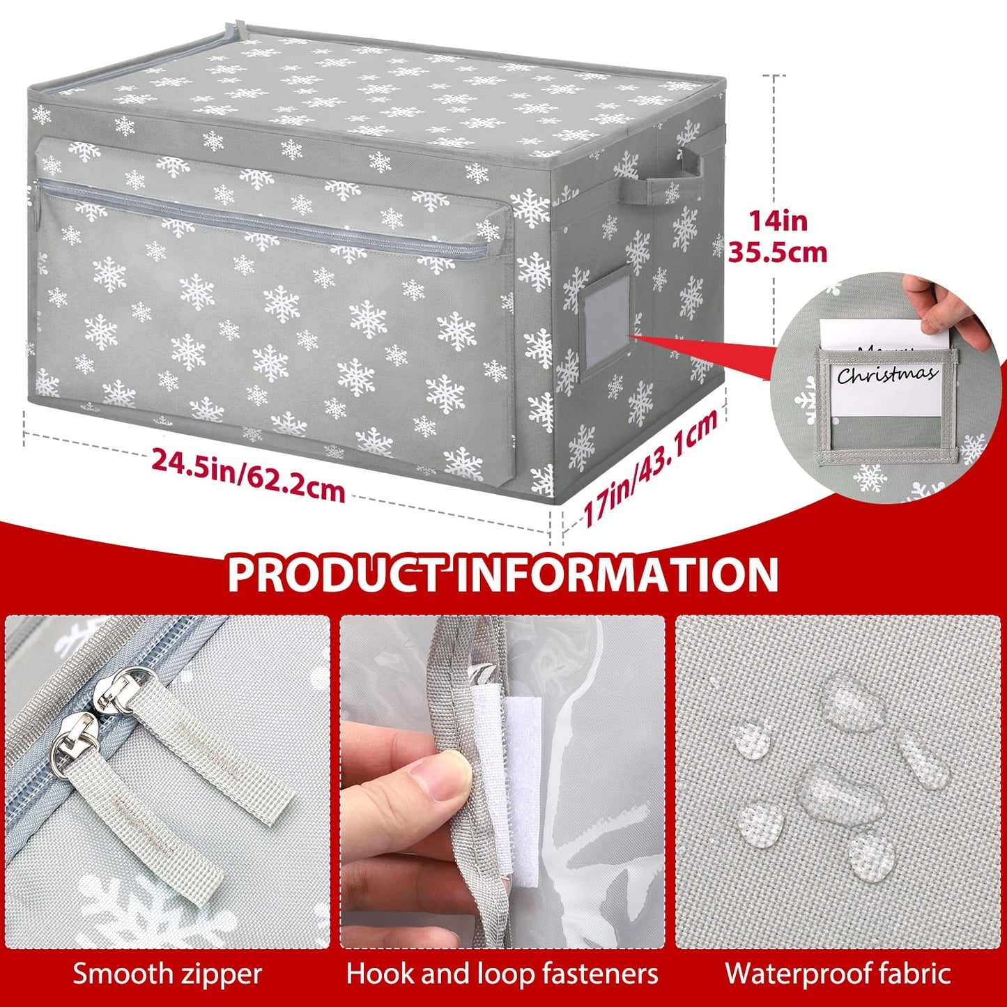 Ayieyill Premium Christmas Ornament Storage Container - Holds Up to 72-4” Ornaments Durable 600D Fabric - Adjustable Dividers - 3 Individual Trays