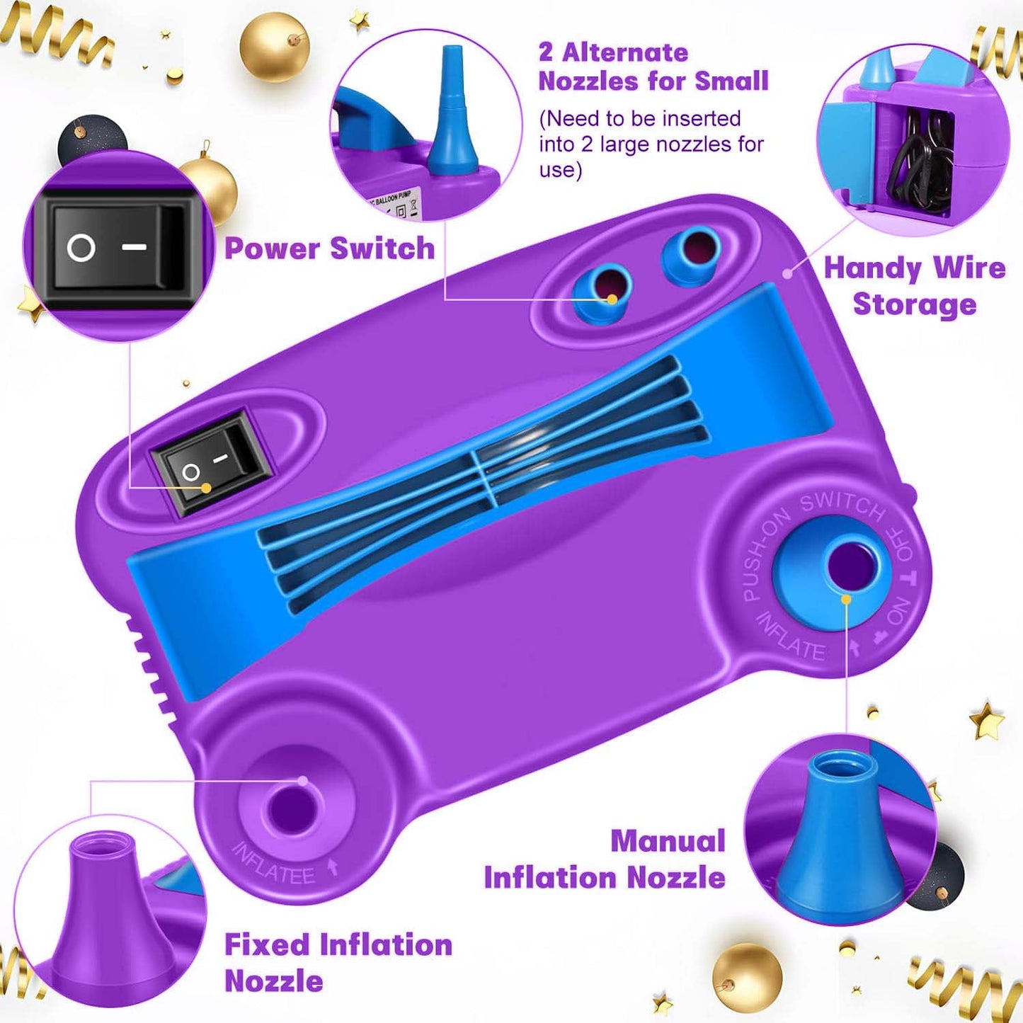 Ayieyill Balloon Pump Electric, Portable Dual Nozzle Electric Balloon Blower Machine, Balloon Inflator Air Pump for Party Decorations
