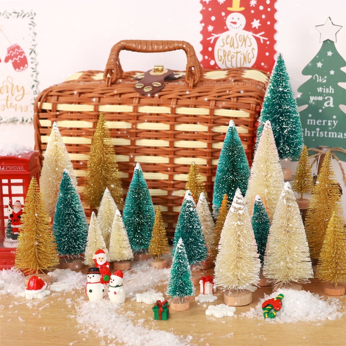 Ayieyill 44pcs Mini Christmas Tree, Bottle Brush Christmas Trees with Wooden Base
