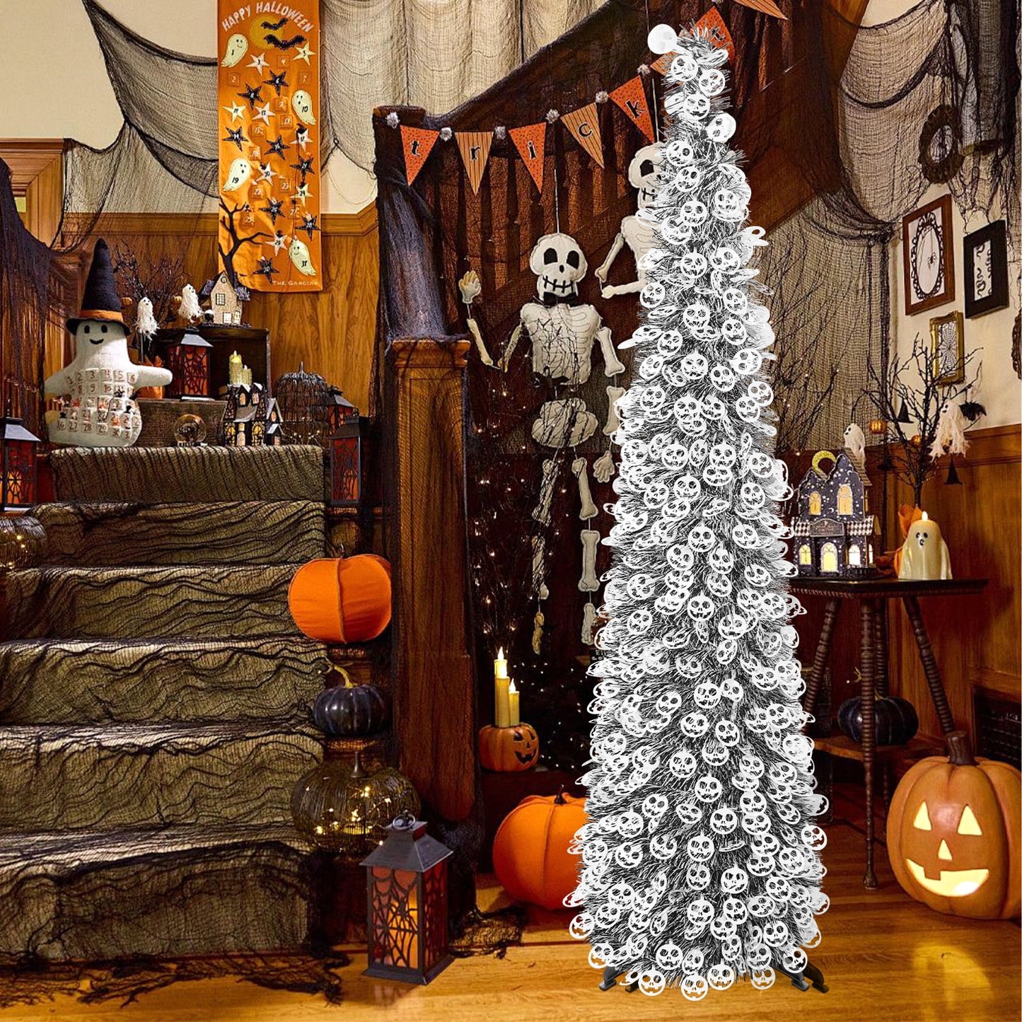 Ayieyill 5ft Halloween Tree Prelit, Pencil Pop up Tree with Light Halloween Decoration | Indoor