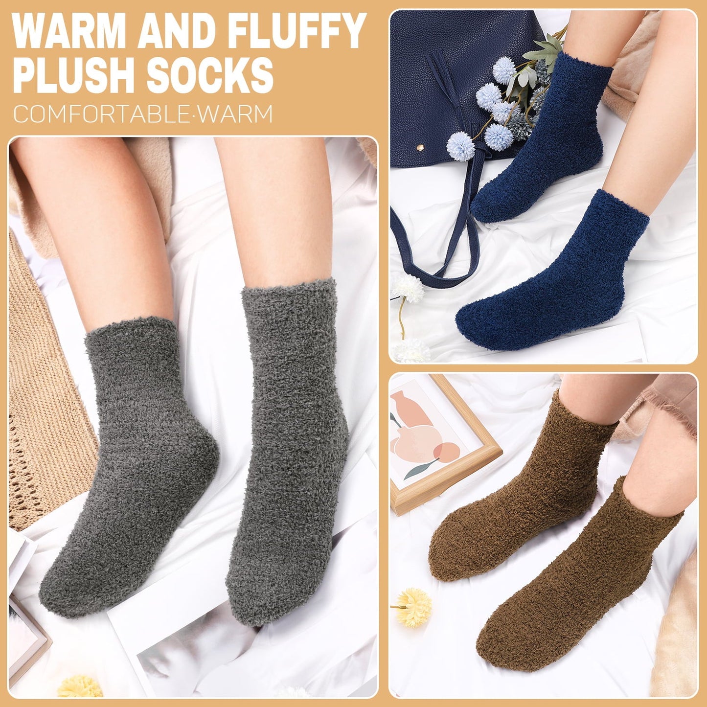 Ayieyill Fuzzy Socks for Women, 6 Pairs Plush Slipper Socks Women, Warm Soft Fluffy Socks Thick Cozy Plush Sock Winter Christmas Socks for Women
