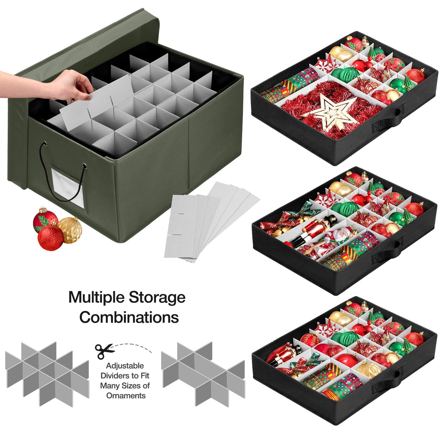 Ayieyill Premium Large Christmas Ornament Storage Box, Christmas Ornament Organizer, with Side Open, 3 Removable Trays - Keeps 72 Holiday Ornaments