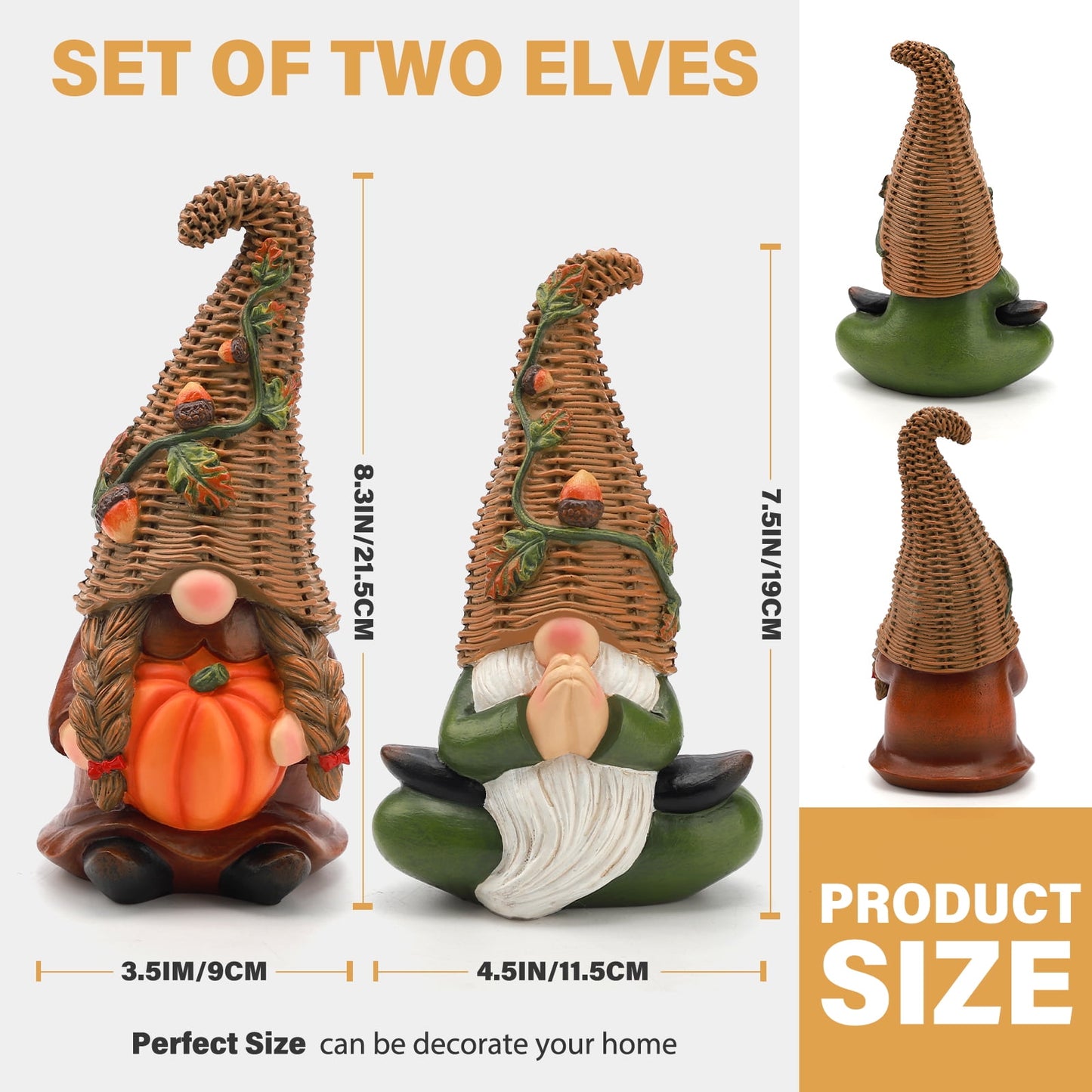 Ayieyill Fall Gnomes Set of 2, Thanksgiving Gnomes Figurines Thanksgiving Decorations for Table Autumn Decor