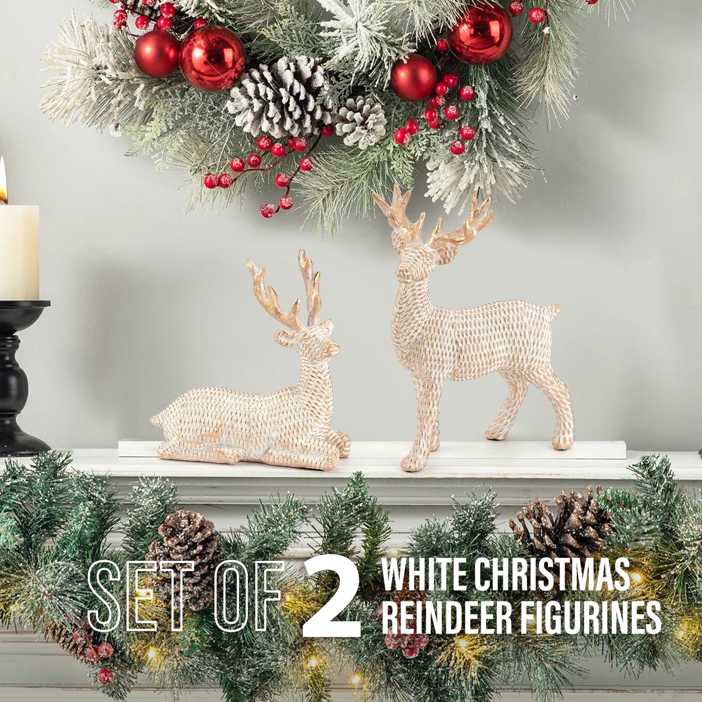 Ayieyill 2pcs Reindeer Christmas Decoration Resin Reindeer Decor for Christmas Table Decor Christmas Figurines
