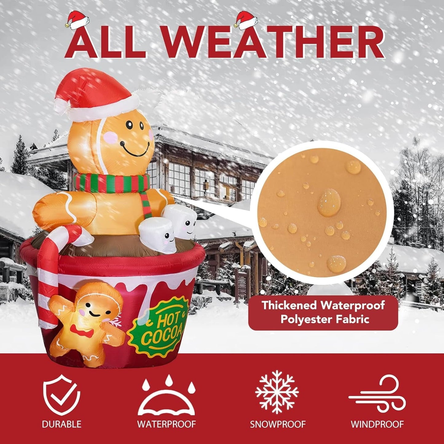 Ayieyill 7FT Christmas Inflatables Cup Gingerbread Man Funny Christmas Inflatables with LED Lights, Christmas Blow up Decorations Outdoor