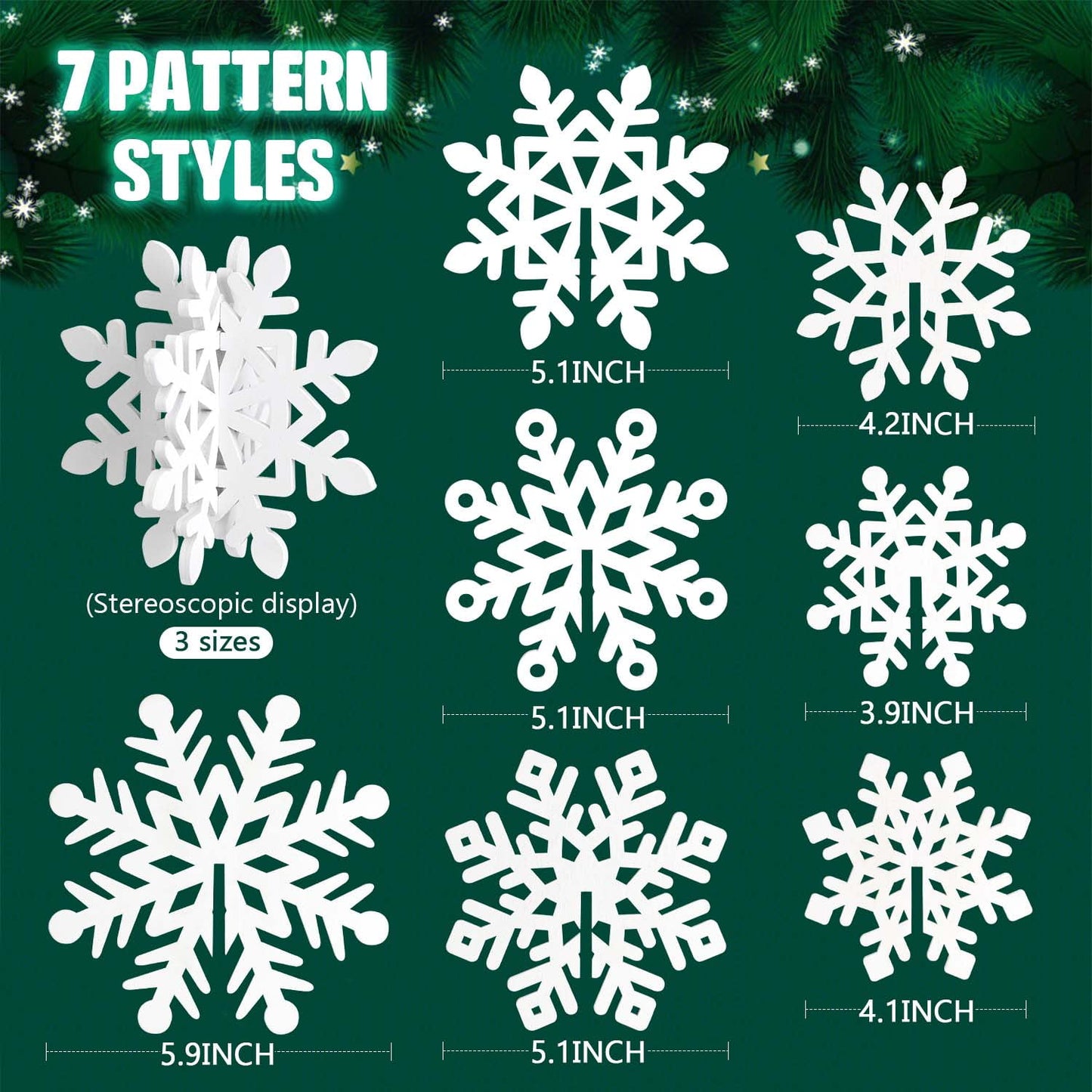 Ayieyill 7 Pcs Snowflake Decorations Indoor Tabletop with Lights, 3D Snowflake Ornaments for Christmas Tabletop Decor (Wooden, White)