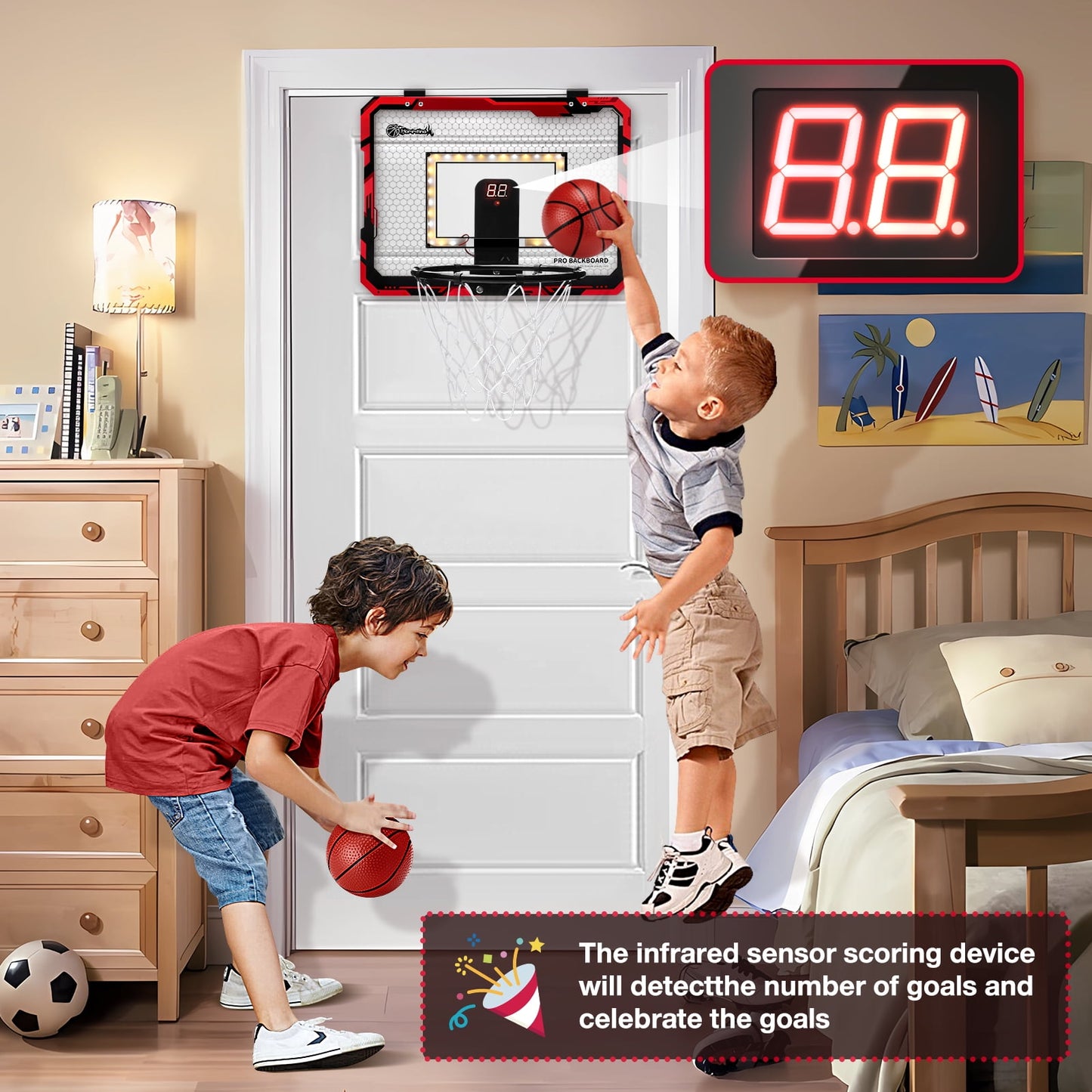 Ayieyill Basketball Hoop Indoor for Kids 15.7" x 11.8" - Automatic Scoring Basketball Hoop Mini Basketball Hoop for Door with 3 Balls, Basketball Toy for Kids Boy Toys Teens Adults