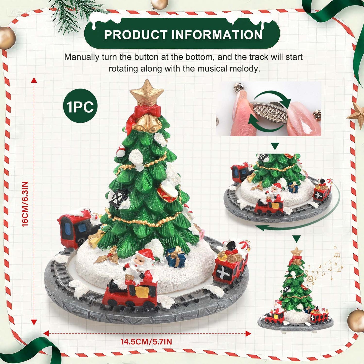 Ayieyill Merry Christmas Music Box Resin Christmas Tree Music Box for Christmas Table Decorations Indoor - 5.9"