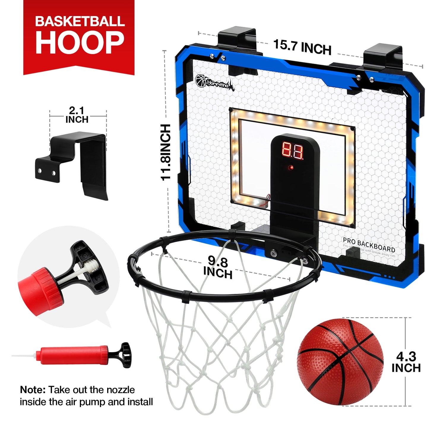 Ayieyill Basketball Hoop Indoor for Kids 15.7" x 11.8" - Automatic Scoring Basketball Hoop Mini Basketball Hoop for Door with 3 Balls, Basketball Toy for Kids Boy Toys Teens Adults