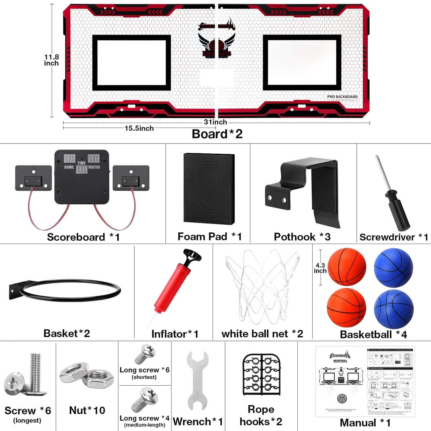 Ayieyill 2 Player Indoor Basketball Hoop for Kids, Mini Basketball Hoop for Door with 4 Balls, Basketball Toys for Boys Girls Bedroom Office