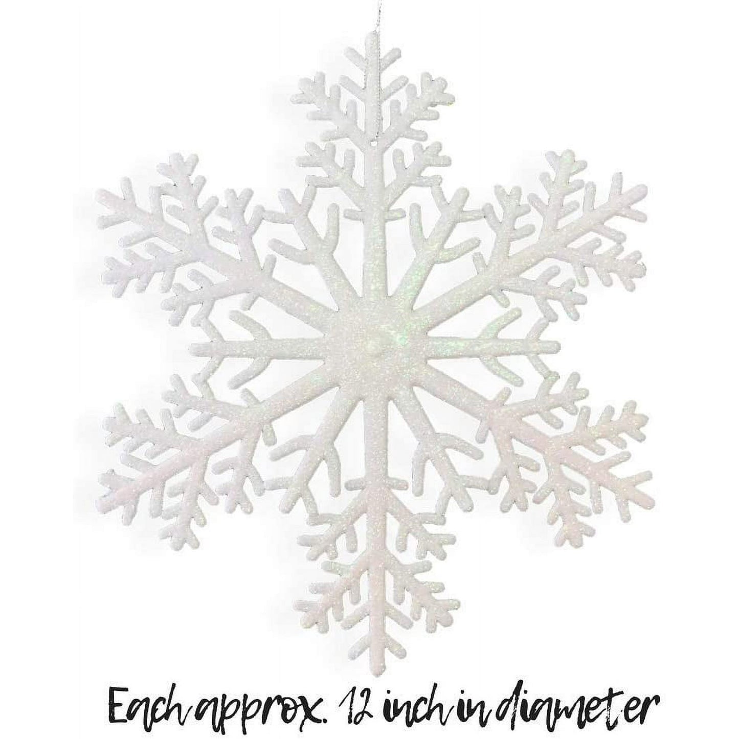 Ayieyill 6pcs Large White Snowflakes Decorations, 12” Big Plastic Glitter Snowflake for Winter Indoor Outdoor Christmas Tree Decorations Giant Craft Snowflakes